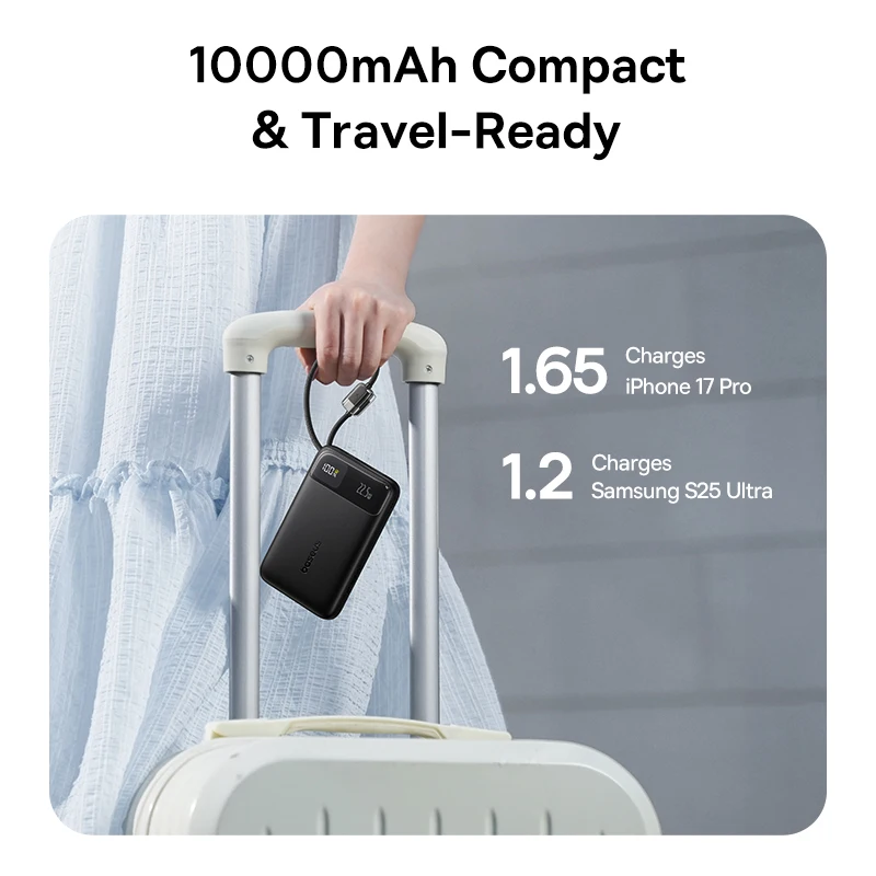 Baseus POWER BANK EnerFill FC11, 10000mAh, cablu integrat USB Type-C si Iphone Lightning, E0027R04 - imagine 3