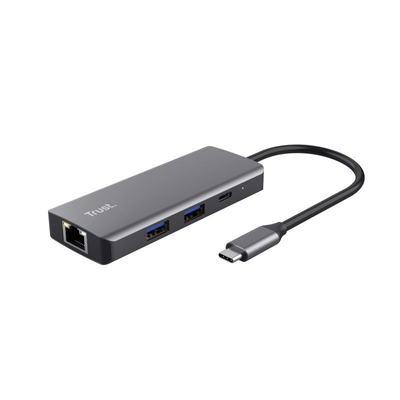 TRUST Hub USB Dalyx, USB-C, 6 porturi, HDMI, RJ-45, Argintiu, TR-24968