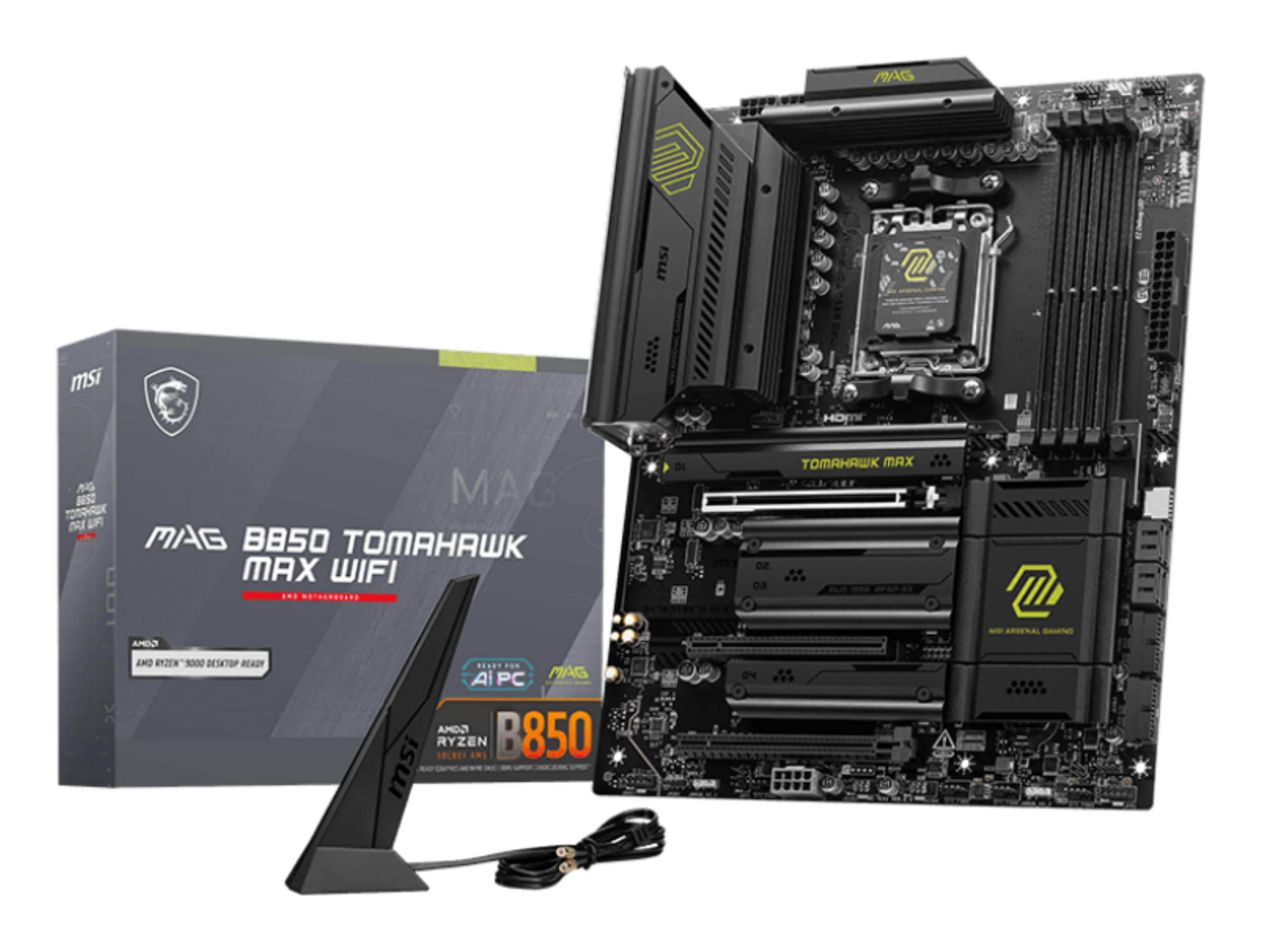 MSI Placa de baza MAG B850 Tomahawk Max WiFi Mainboard, Sockel AM5, AMD B850, ATX, DDR5, 7E62-002R