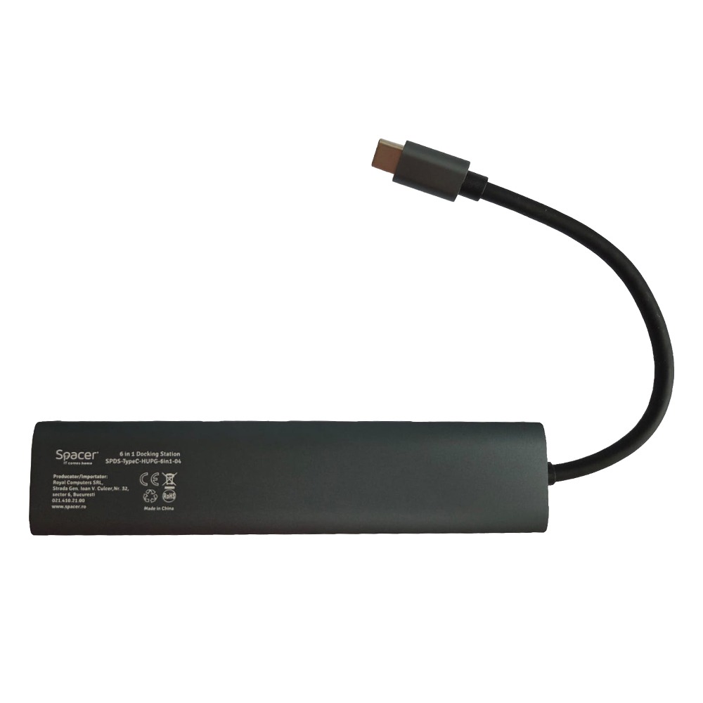 SPACER DOCKING Station universal 6 in 1, conectare Type-C, USB 3.0 x 3 |PD, SPDS-TypeC-HUPG-6in1-04 - imagine 3