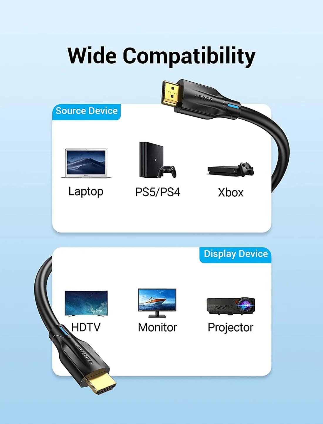 Vention Cablu video, HDMI (T) la HDMI (T), 1m, rezolutie 8K la 60Hz, conectori auriti, negru, AANBF - imagine 5