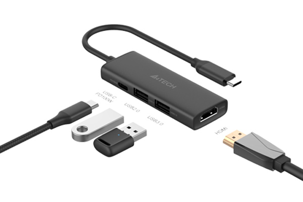 A4Tech DOCKING Station universal, 4-in-1, conectare PC USB Type C, USB-Cx1, USB-A 3.0x1, DST-40C-GR - imagine 2