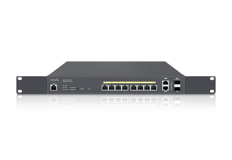 ENGENIUS Managed / stand-alone 13i 10xGbE + 2xSFP L2+, 130W Cloud Switch (PoE+) with 2x, ECS1112FP