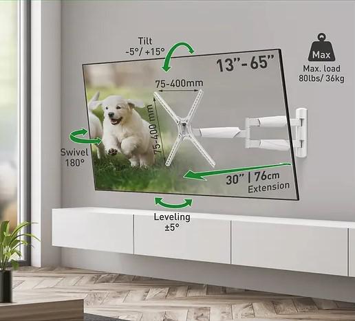 Barkan TV Wall Mount 13"- 65" White, BM343XLW