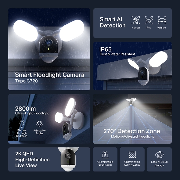 Tp-Link CAMERA IP Exterior cu proiector, 2K QHD 2560x1440, proiector 2800 lumeni, IP65, Tapo C720 - imagine 4