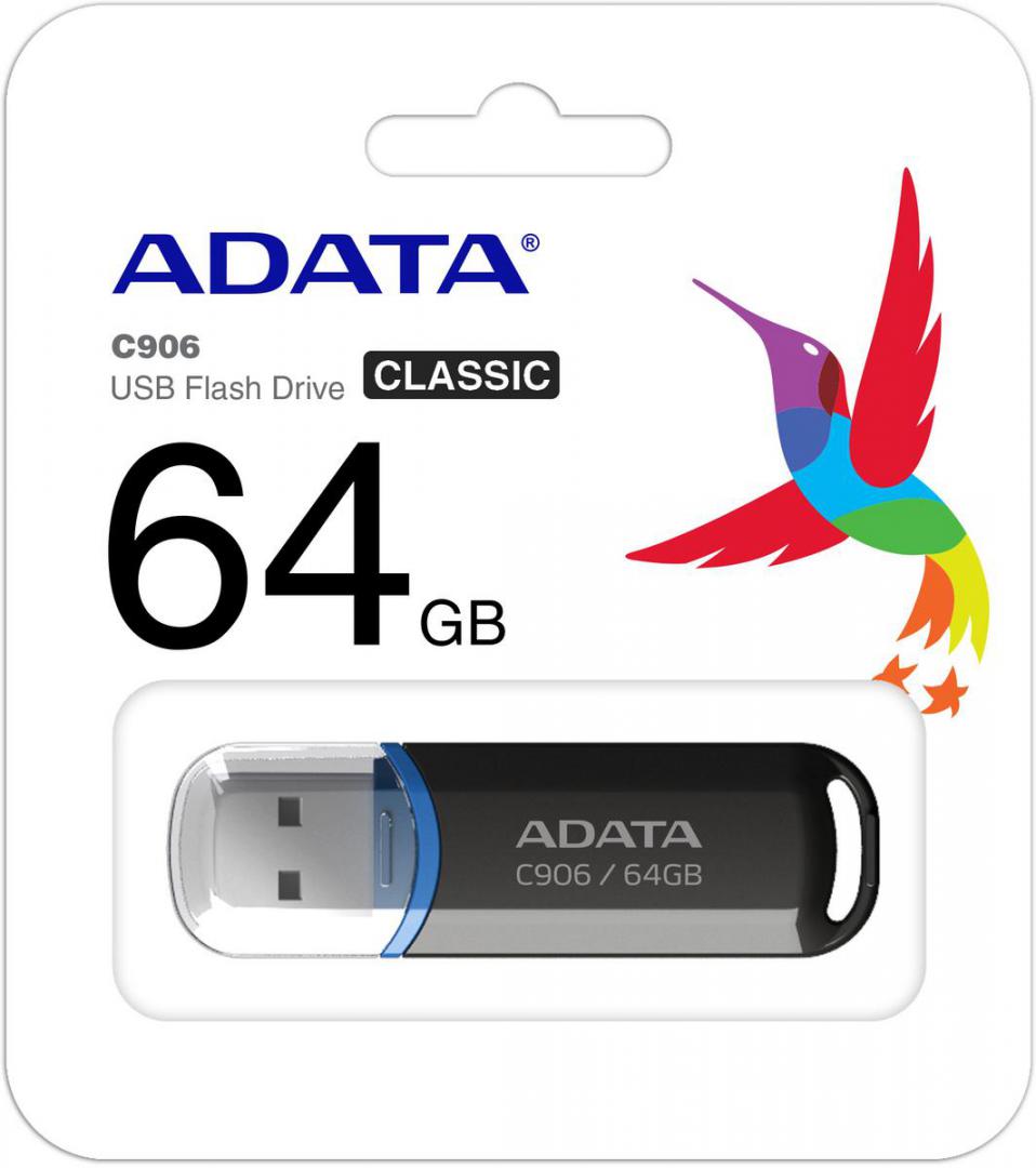 ADATA Memorie USB C906 64 GB, USB 2.0, Negru, AC906-64G-RBK