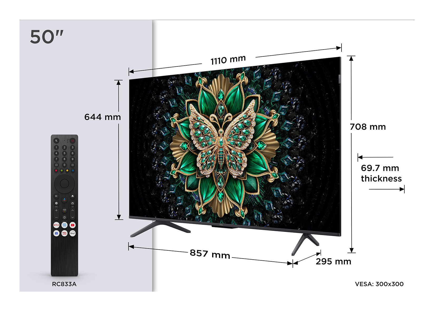 TCL Televizor QD-MiniLED 127 cm (50"), Ultra HD 4K, Smart TV, WiFi, CI+, 50C69K