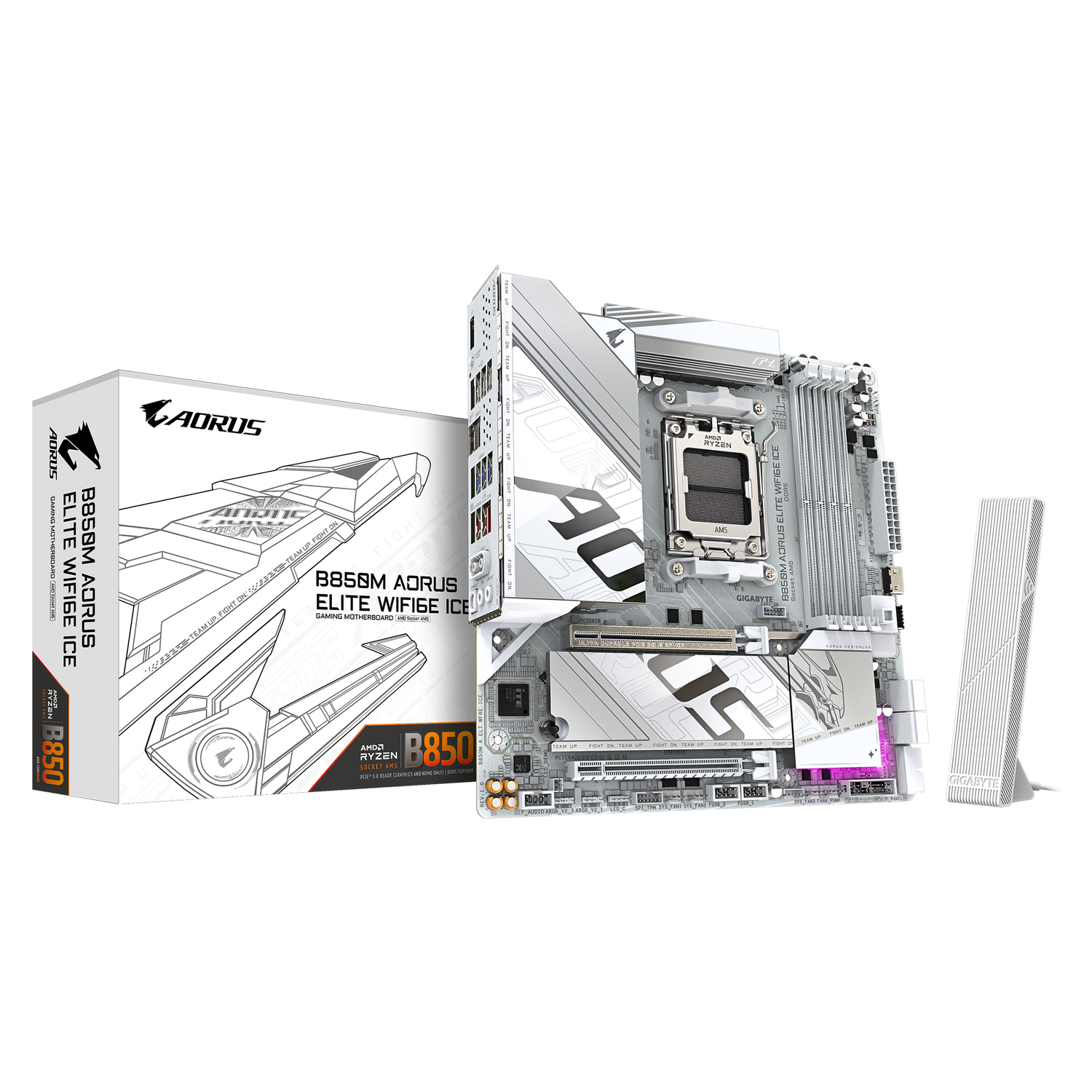 Gigabyte Placa de baza B850M AORUS ELITE WIFI6E ICE, AM5, DDR5, Wi-Fi, BT, B850M A ELT WF6E ICE - imagine 6