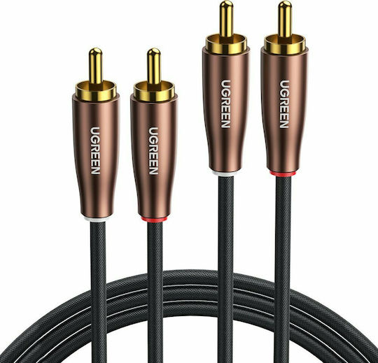 UGreen CABLU audio, "AV104" 2 x RCA (T) la 2 x RCA (T), 2m, conectori auriti, negru, 10518