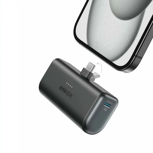 Anker POWER BANK Nano 5.000 mAh, 22.5W PD si Power IQ 3.0, 1 x USB, 1 x USB-C pliabil, A1653H11