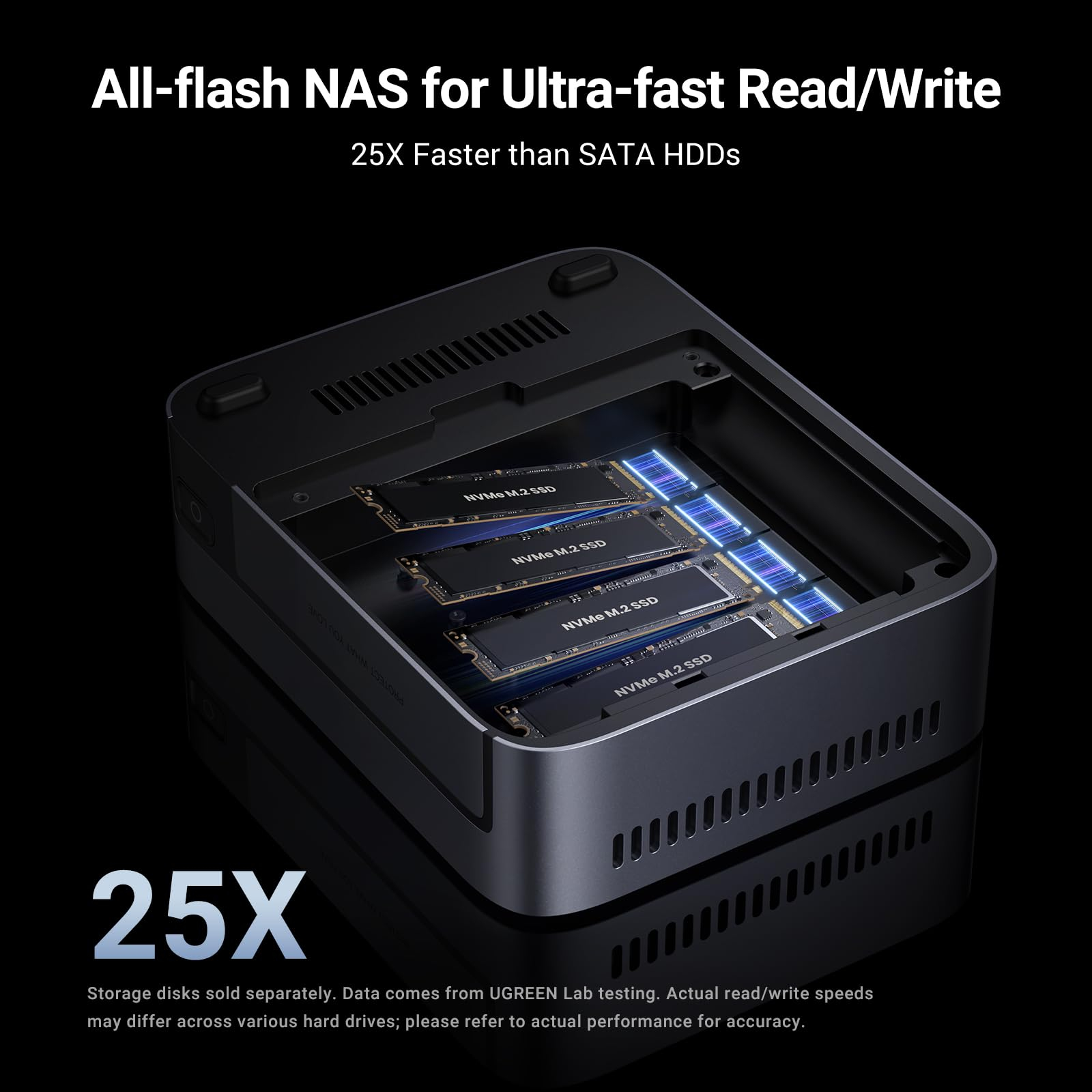 UGreen NAS DXP480T Plus, CPU i5 4.40 GHz, RAM DDR5 8Gb max 64Gb, M.2 8Tx4, LAN 10Gbx1, 1xUSB, 25892B - imagine 2