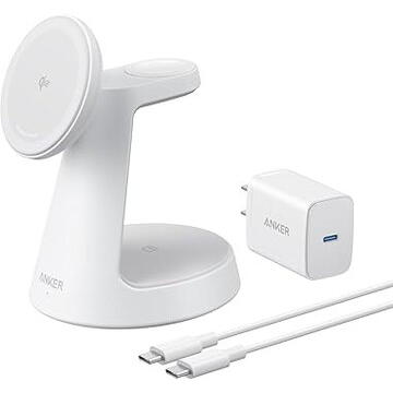 Anker Stand cu incarcare wireless 3 in 1, MagGo 3-in-1, 15W, fast charge pentru iPhone, B25M4G21